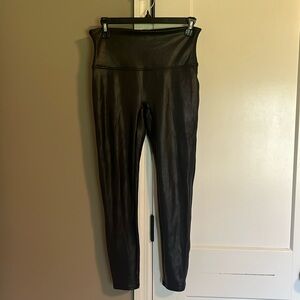SPANX Black Faux Leather Leggings - Size L